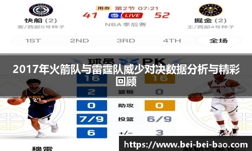 2017年火箭队与雷霆队威少对决数据分析与精彩回顾